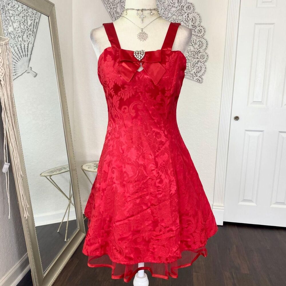 Vintage Made in USA Romantic Goth Glam Corset Red Satin Heart Mini Tulle Dress S